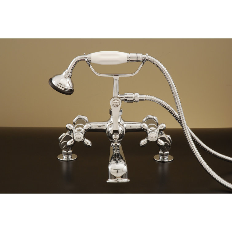 Supercoat Brass Deck Mount Tub Faucet with Metal Cross Handles