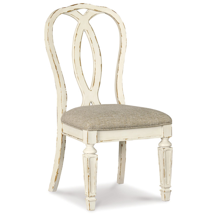 Chipped White Rustic Ladderback Upholstered Side Chair