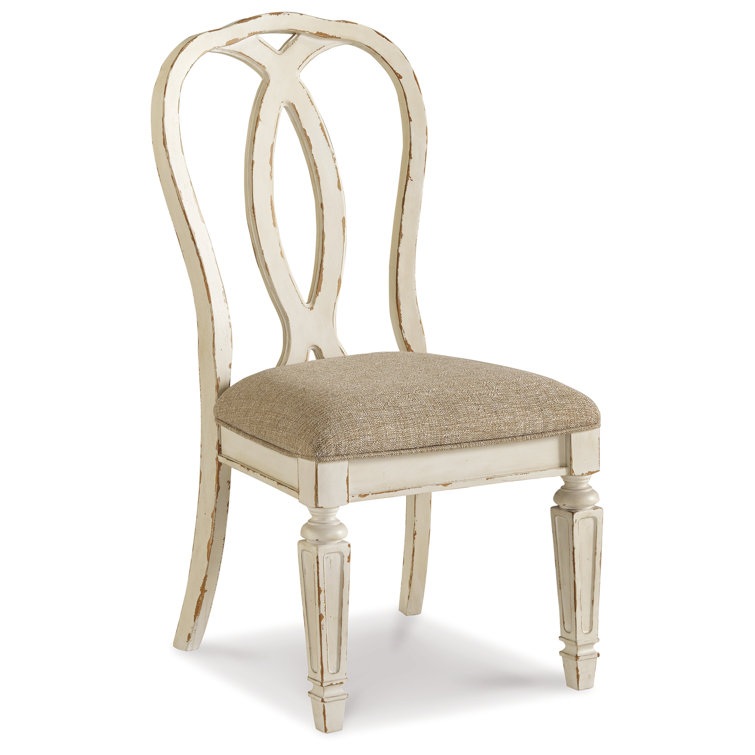 Chipped White Rustic Ladderback Upholstered Side Chair