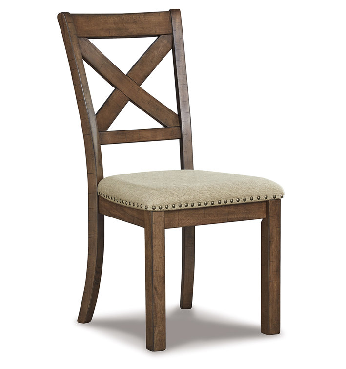 Brown Upholstered Wood Cross Back Side Chair