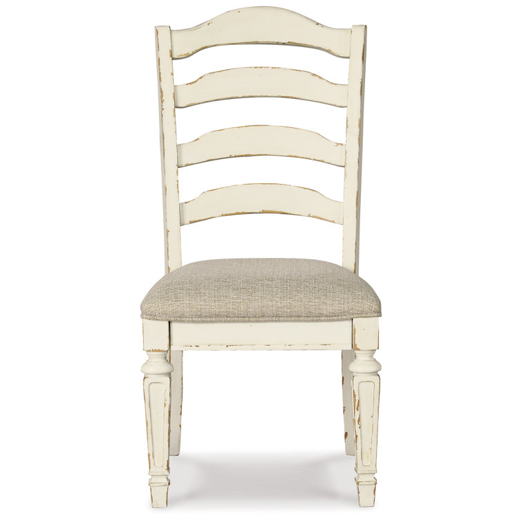 Rustic White Ladderback Upholstered Side Chair in Wood