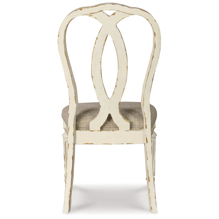 Chipped White Rustic Ladderback Upholstered Side Chair