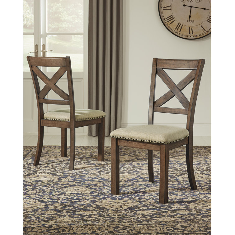 Brown Upholstered Wood Cross Back Side Chair