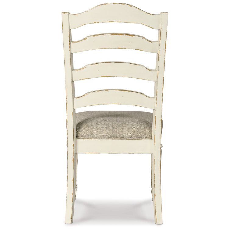 Rustic White Ladderback Upholstered Side Chair in Wood