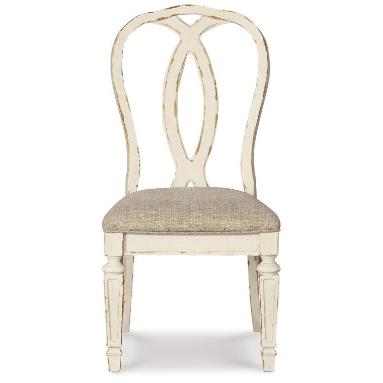 Chipped White Rustic Ladderback Upholstered Side Chair
