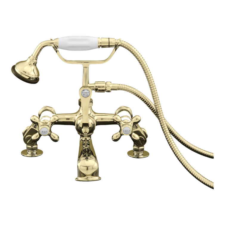Supercoat Brass Deck Mount Tub Faucet with Metal Cross Handles