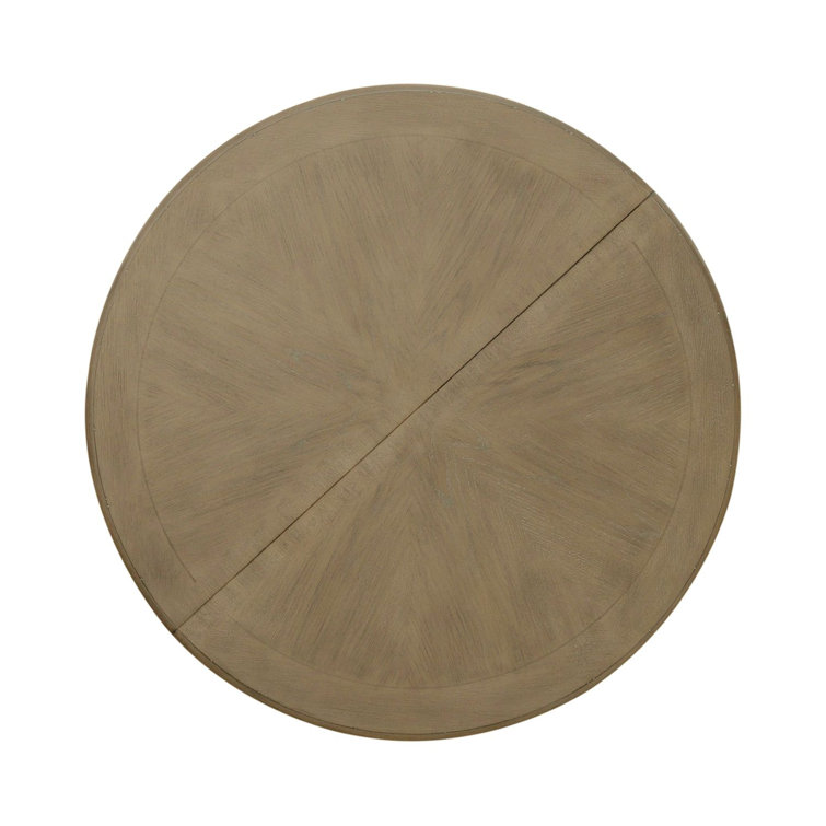 Weathered Bisque Round Extendable Wood Pedestal Dining Table