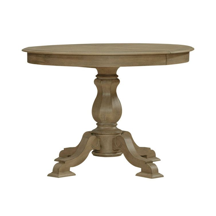 Weathered Bisque Round Extendable Wood Pedestal Dining Table