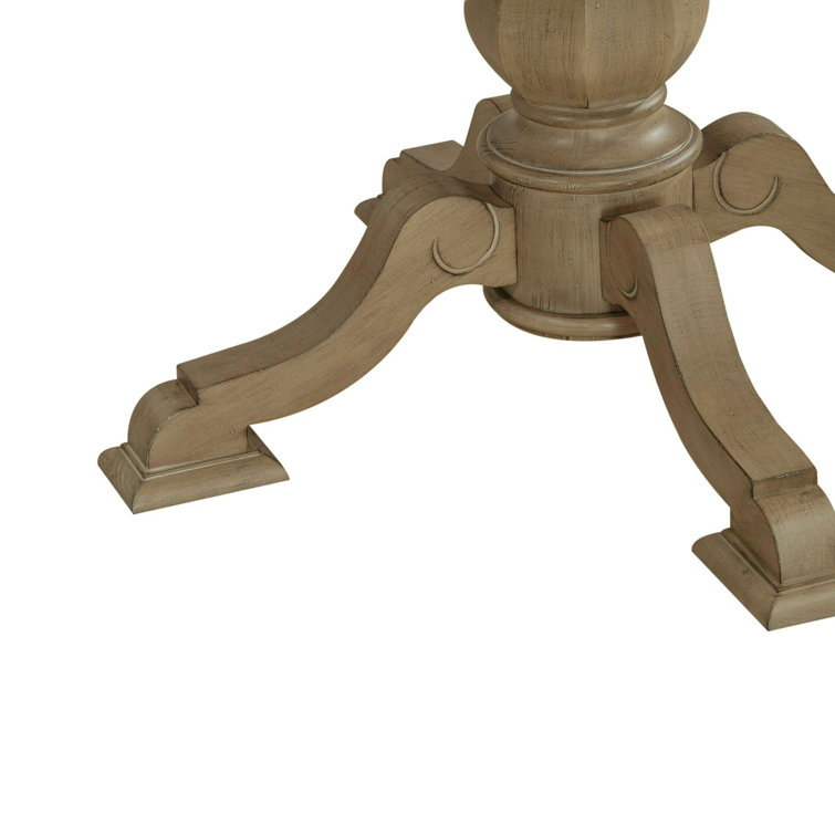 Weathered Bisque Round Extendable Wood Pedestal Dining Table
