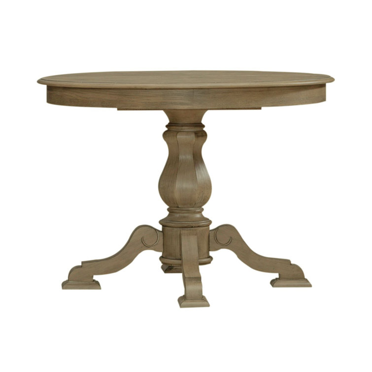 Weathered Bisque Round Extendable Wood Pedestal Dining Table