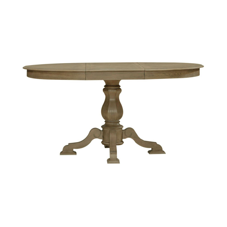 Weathered Bisque Round Extendable Wood Pedestal Dining Table