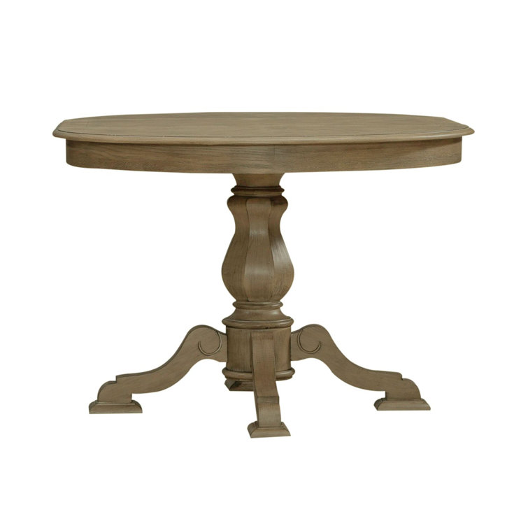 Weathered Bisque Round Extendable Wood Pedestal Dining Table