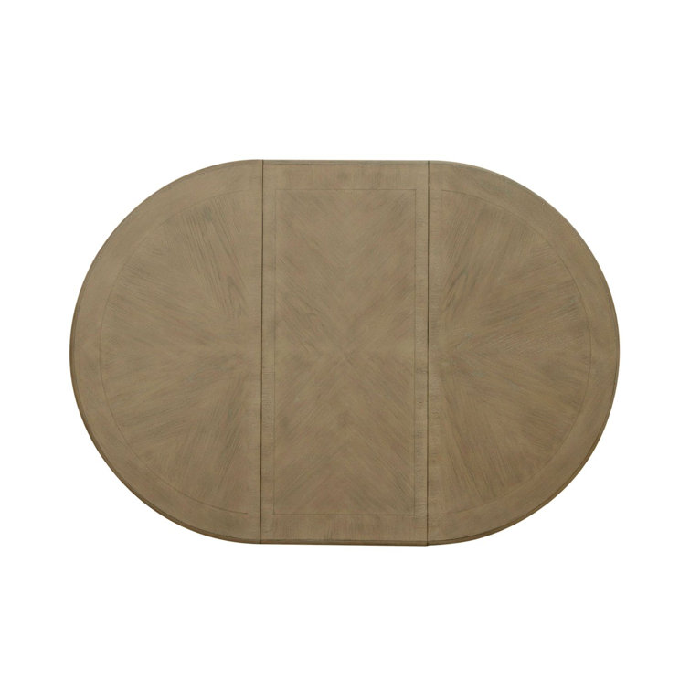 Weathered Bisque Round Extendable Wood Pedestal Dining Table