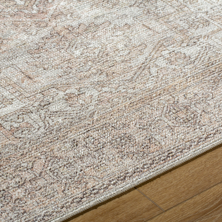 Ivory and Coral Hand-knotted Rectangular Synthetic Rug