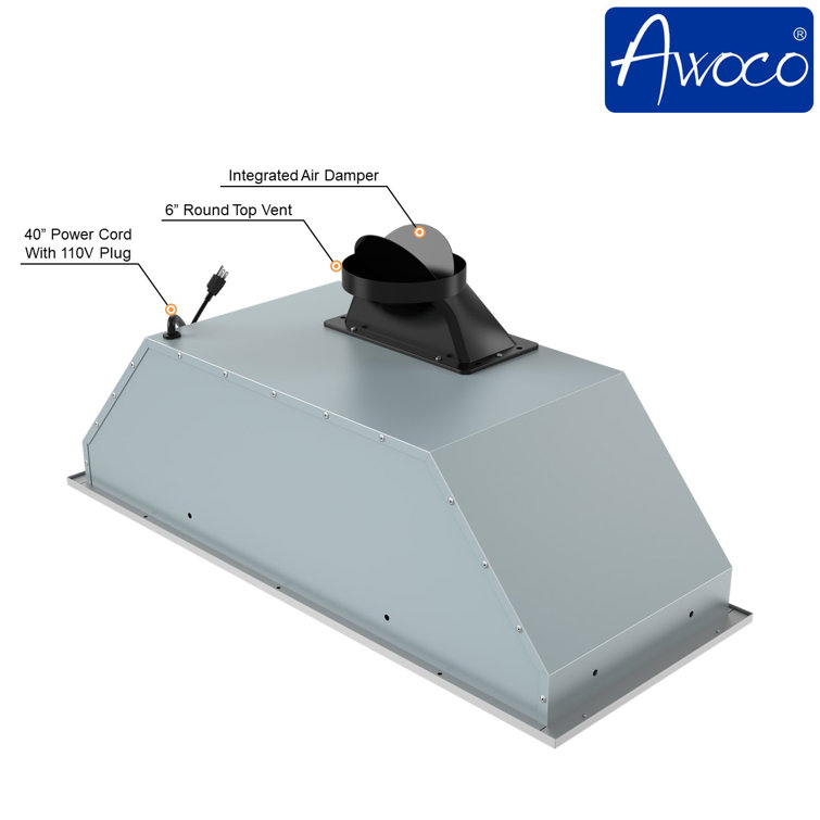Awoco 36'' Stainless Steel Insert Range Hood with Mesh Filters