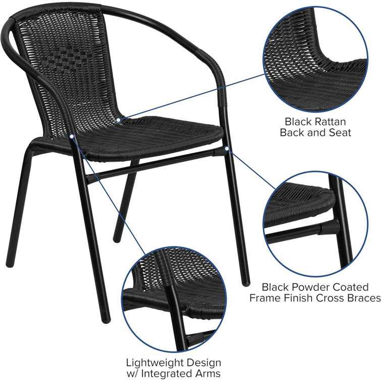 Modern Black Powder-Coated Steel Stackable Outdoor Dining Chair