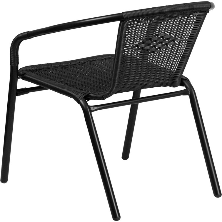Modern Black Powder-Coated Steel Stackable Outdoor Dining Chair