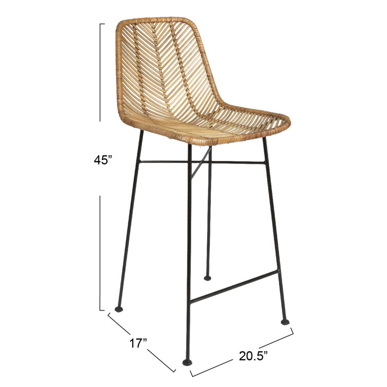 Coastal Rattan 28" Bar Stool with Black Metal Frame