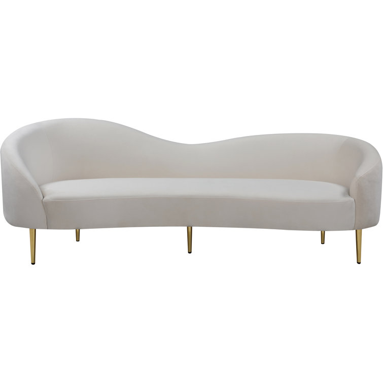 Cream Velvet 86'' Contemporary Sofa with Gold Metal Legs