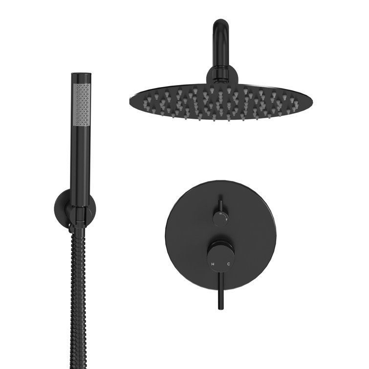 Matte Black Wall Mounted Rain Shower System with Handheld