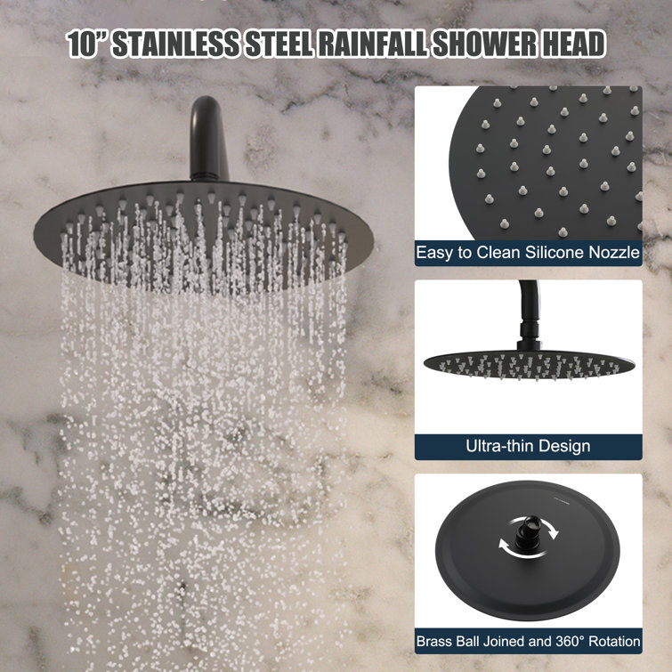 Matte Black Wall Mounted Rain Shower System with Handheld
