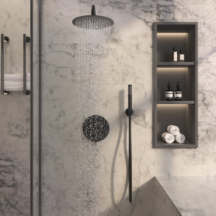 Matte Black Wall Mounted Rain Shower System with Handheld