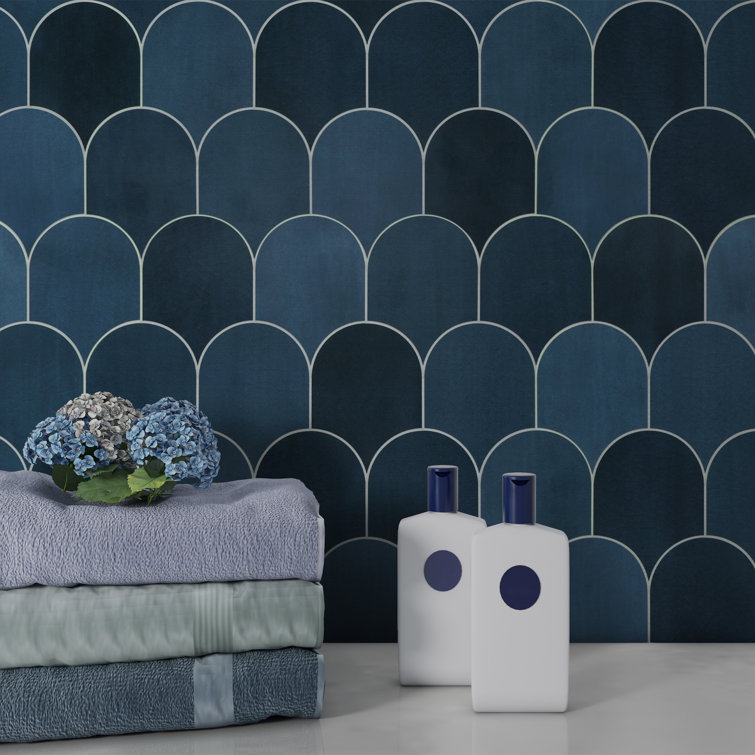 Blue Fish Scale Peel and Stick Mosaic Tile Sheets