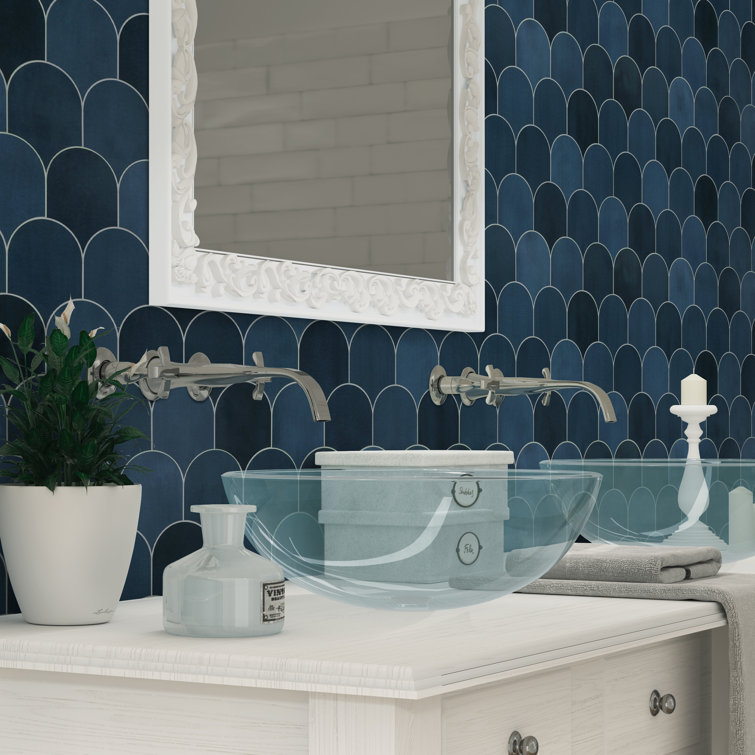 Blue Fish Scale Peel and Stick Mosaic Tile Sheets