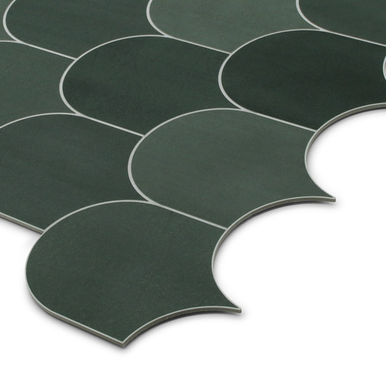 Green Fish Scale Stone Composite Peel & Stick Mosaic Tile