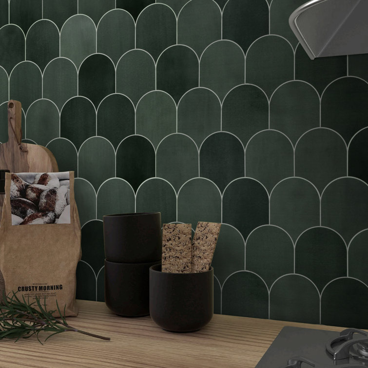 Green Fish Scale Stone Composite Peel & Stick Mosaic Tile