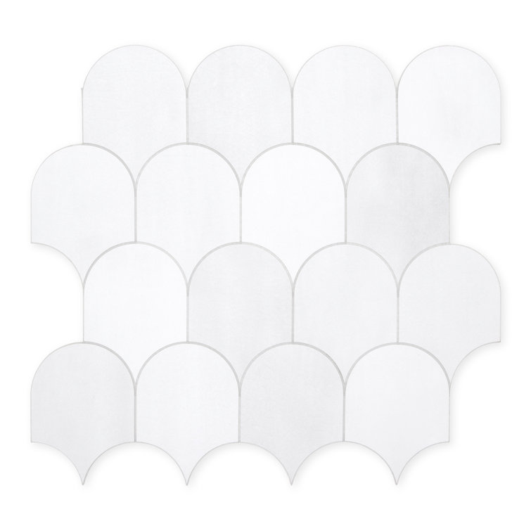 White Stone Composite Peel & Stick Mosaic Tile Sheets