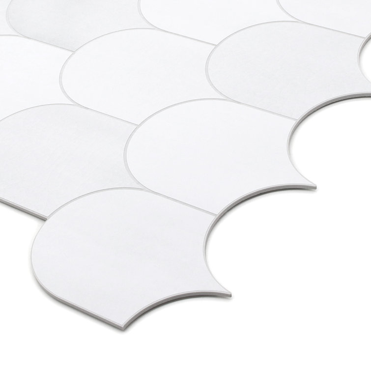White Stone Composite Peel & Stick Mosaic Tile Sheets