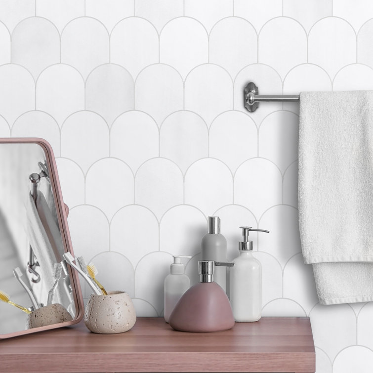 White Stone Composite Peel & Stick Mosaic Tile Sheets
