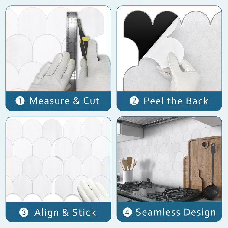 White Stone Composite Peel & Stick Mosaic Tile Sheets
