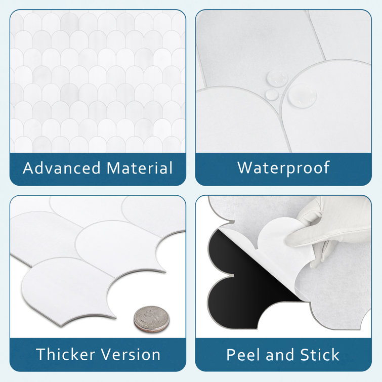 White Stone Composite Peel & Stick Mosaic Tile Sheets