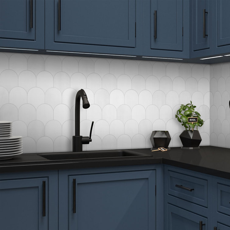 White Stone Composite Peel & Stick Mosaic Tile Sheets
