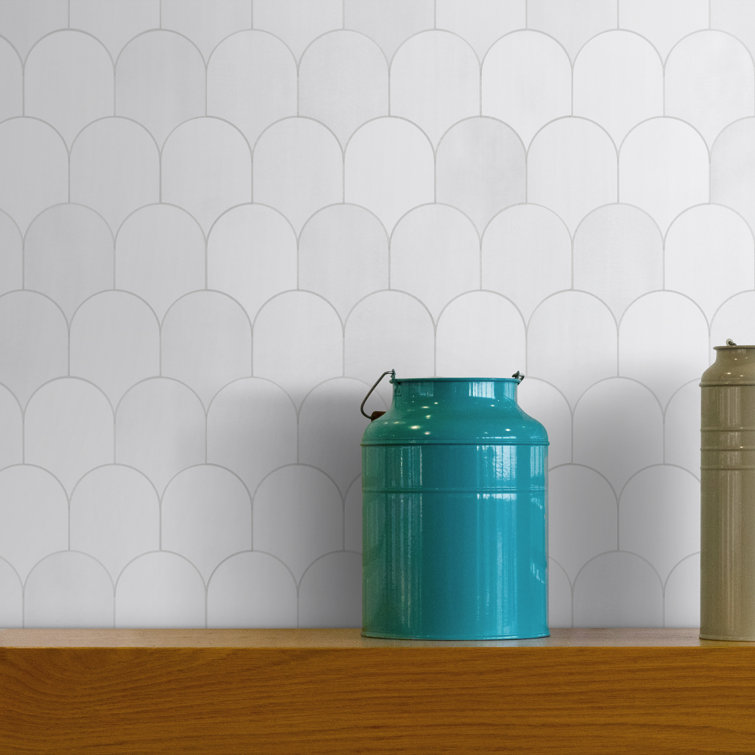White Stone Composite Peel & Stick Mosaic Tile Sheets