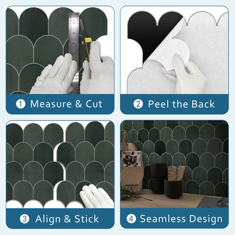Green Fish Scale Stone Composite Peel & Stick Mosaic Tile