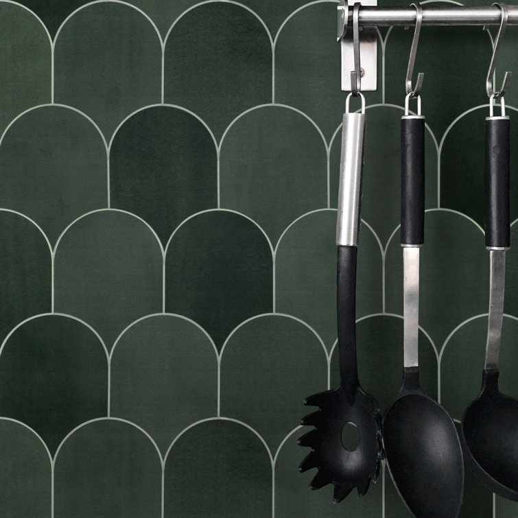 Green Fish Scale Stone Composite Peel & Stick Mosaic Tile