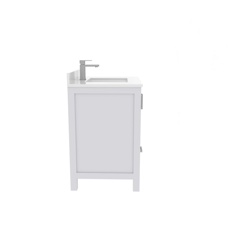 Rooh 30" White Solid Wood Bathroom Vanity with Brushed Nickel Hardware