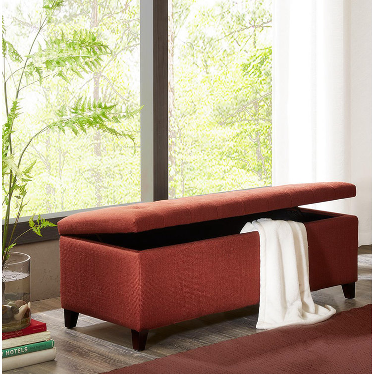 Elegant Rust Red Tufted Polyester Storage Bench with Ample Space