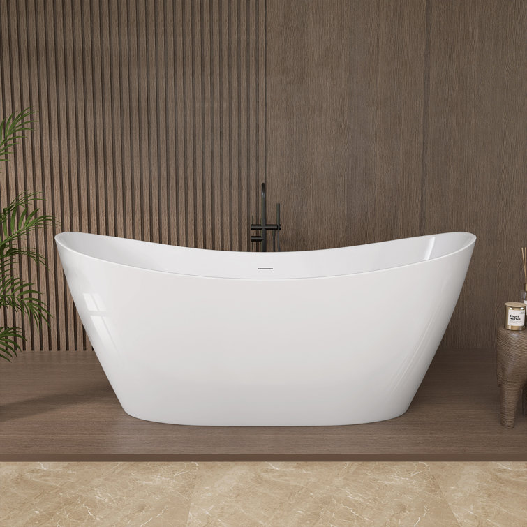 63'' White Acrylic Double Slipper Freestanding Soaking Tub