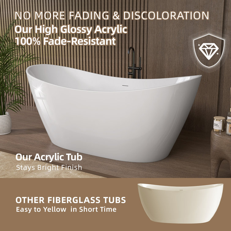 63'' White Acrylic Double Slipper Freestanding Soaking Tub