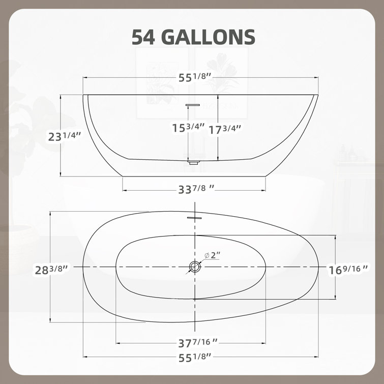 68'' White Acrylic Freestanding Double Slipper Soaking Tub