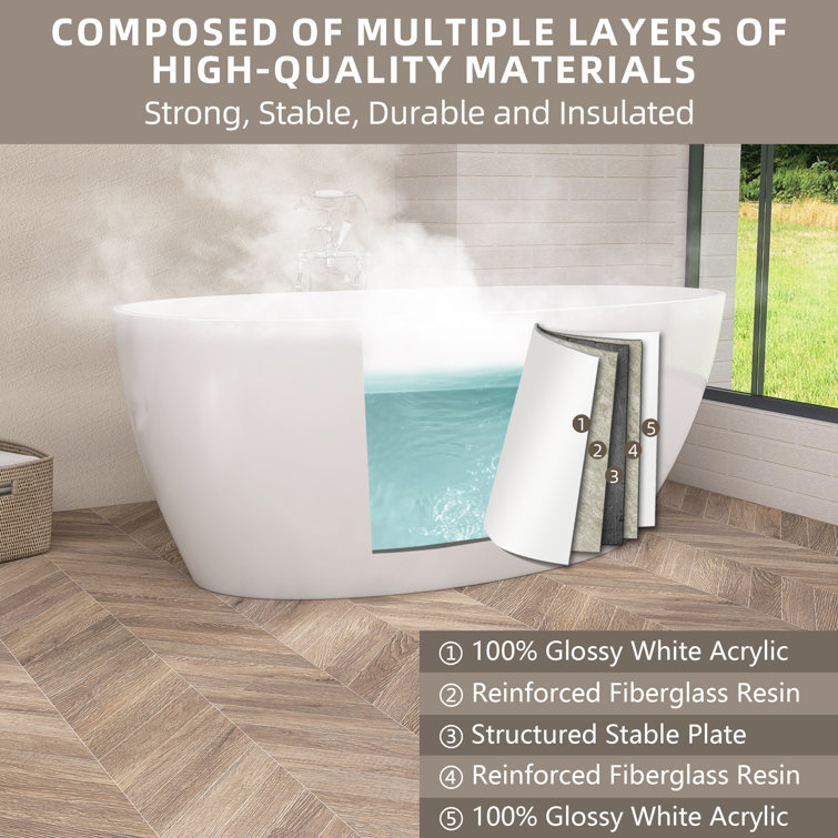 68'' White Acrylic Freestanding Double Slipper Soaking Tub