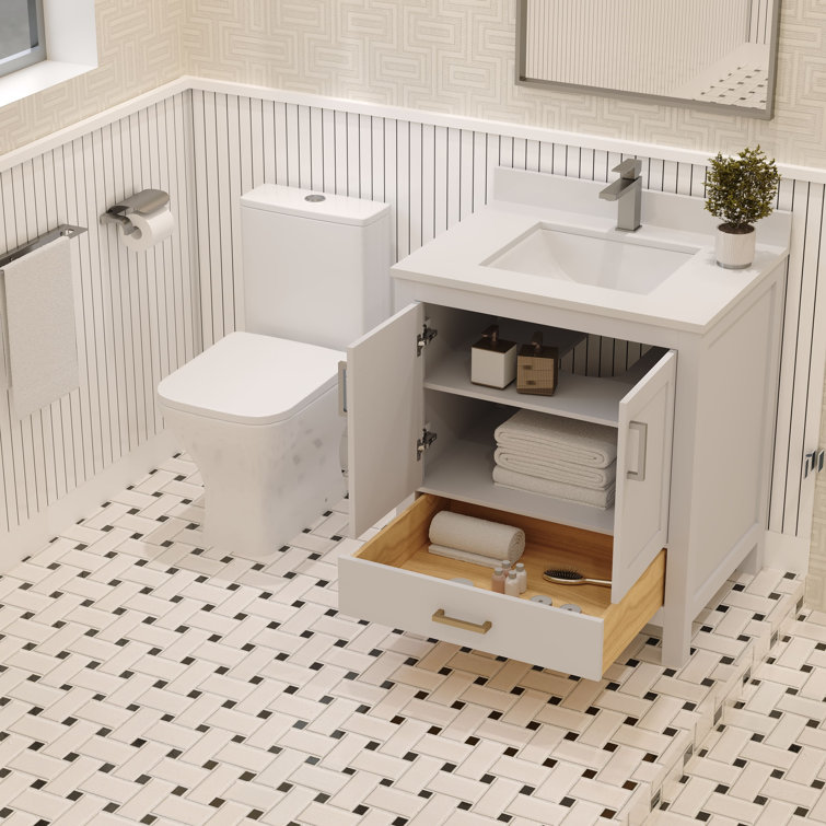 Rooh 30" White Solid Wood Bathroom Vanity with Brushed Nickel Hardware