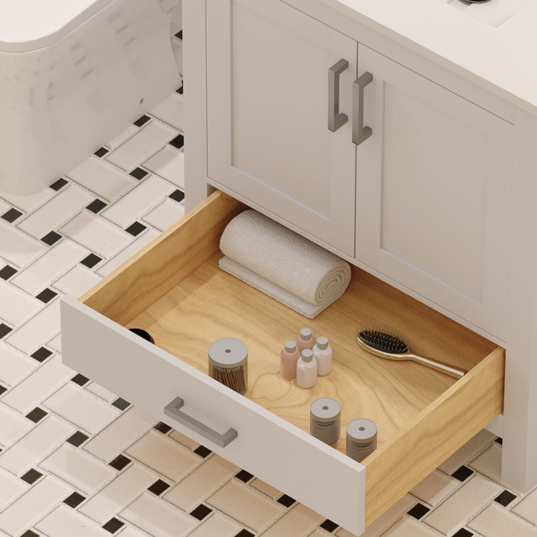 Rooh 30" White Solid Wood Bathroom Vanity with Brushed Nickel Hardware