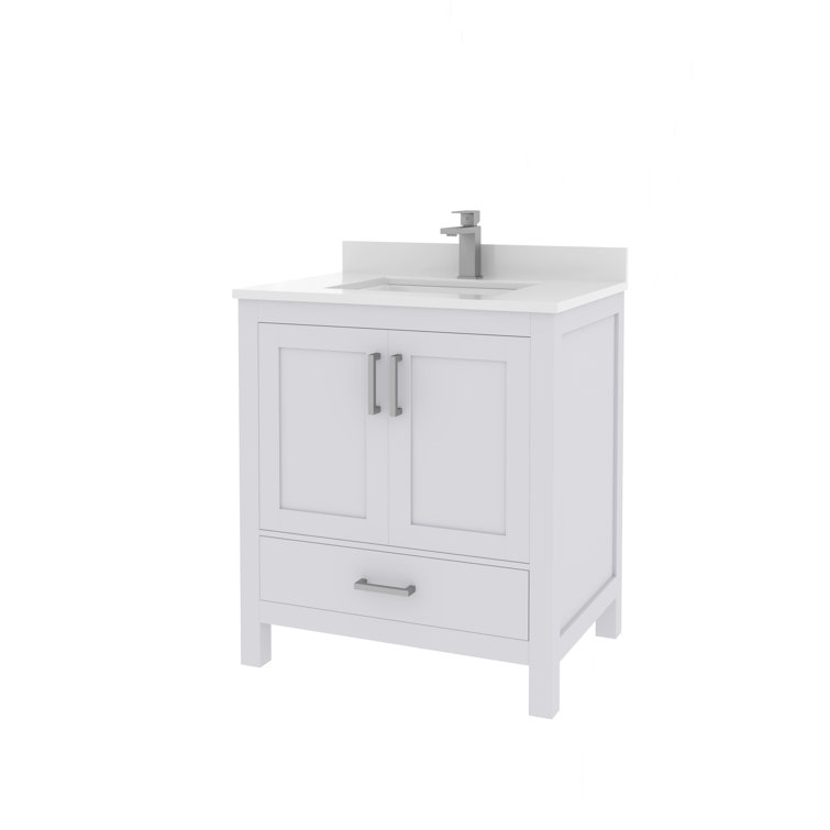 Rooh 30" White Solid Wood Bathroom Vanity with Brushed Nickel Hardware