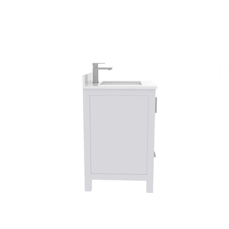White Solid Wood Bathroom Vanity Cabinet with Brushed Nickel Hardware