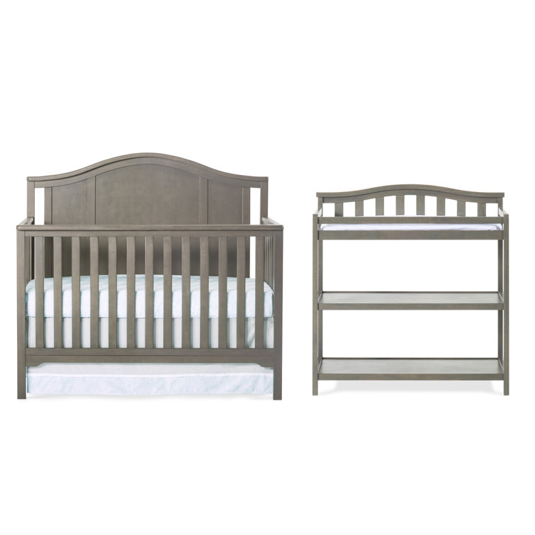 Gray Wooden Convertible Crib and Changing Table Set